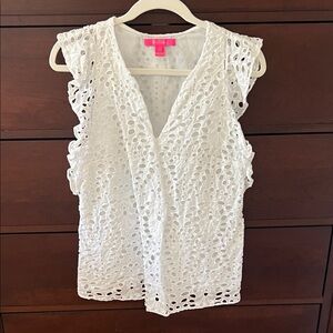Lilly Pulitzer White Eyelet Shell with Pink Label Blouse Sz L 100% cotton